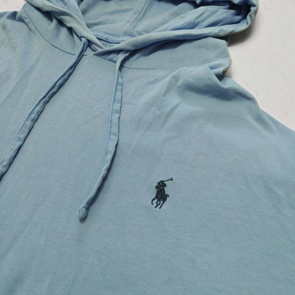 Polo Ralph Lauren Mens Light Blue Long Sleeve Thin Hoodie T-Shirt Size XL Pony